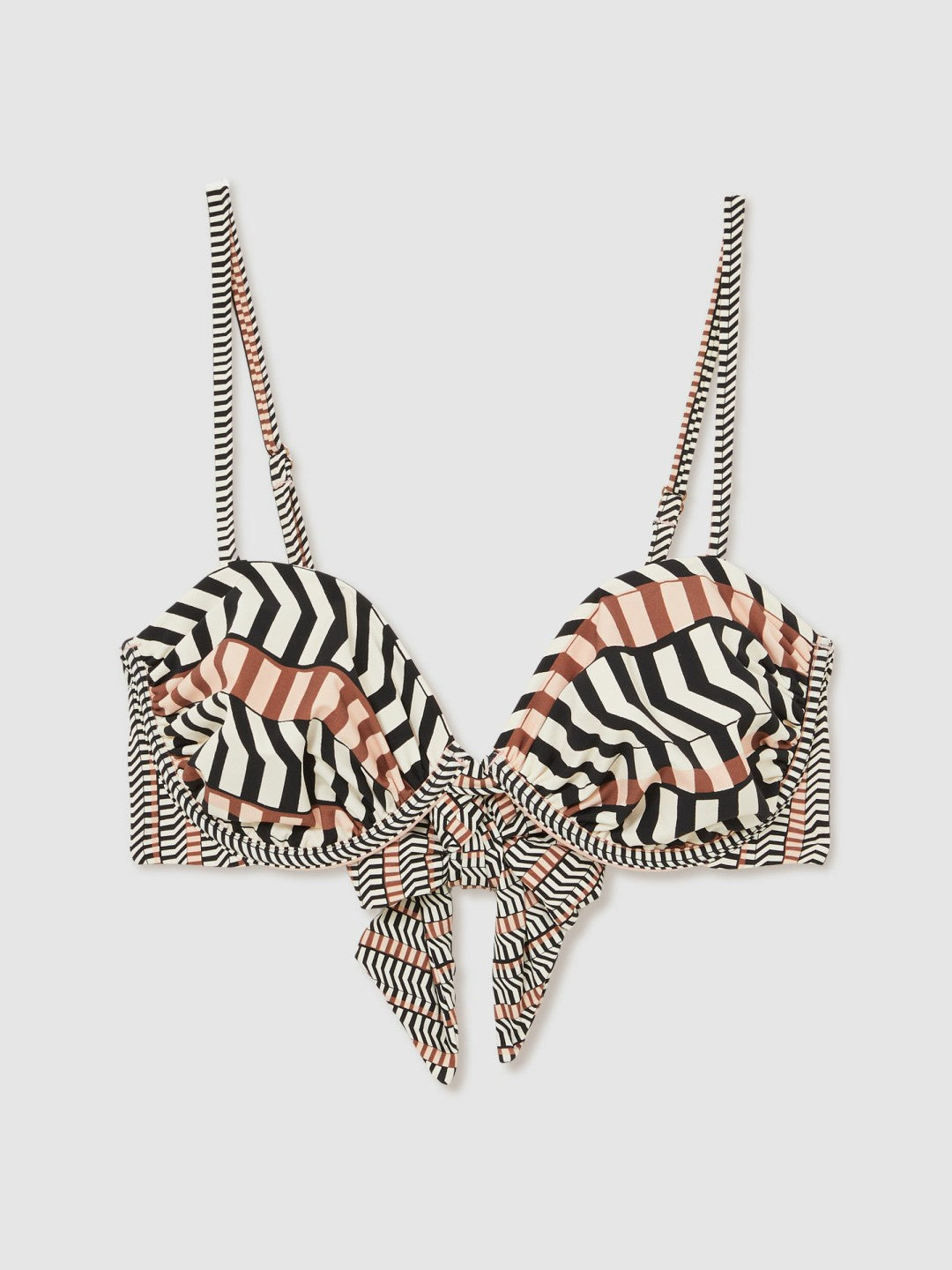 Reiss Chevron Stripe Underwired Bikini Top in Black/Brown