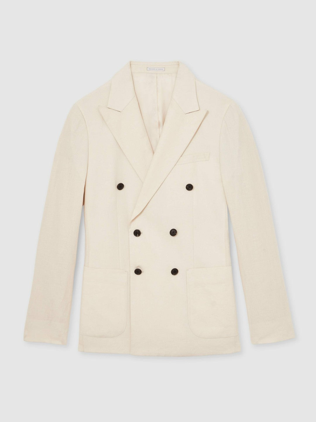 Reiss Sale - Linen Double-Breasted Suit Slim-Fit Blazer in Stone