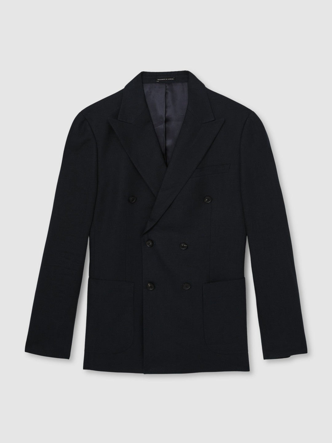 Reiss Deal - Linen Double-Breasted Suit Slim-Fit Blazer in Navy