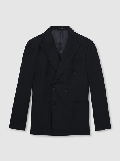 Reiss Deal - Linen Double-Breasted Suit Slim-Fit Blazer in Navy