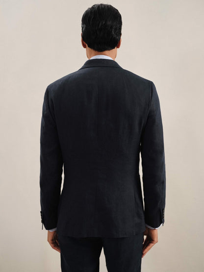 Reiss Deal - Linen Double-Breasted Suit Slim-Fit Blazer in Navy