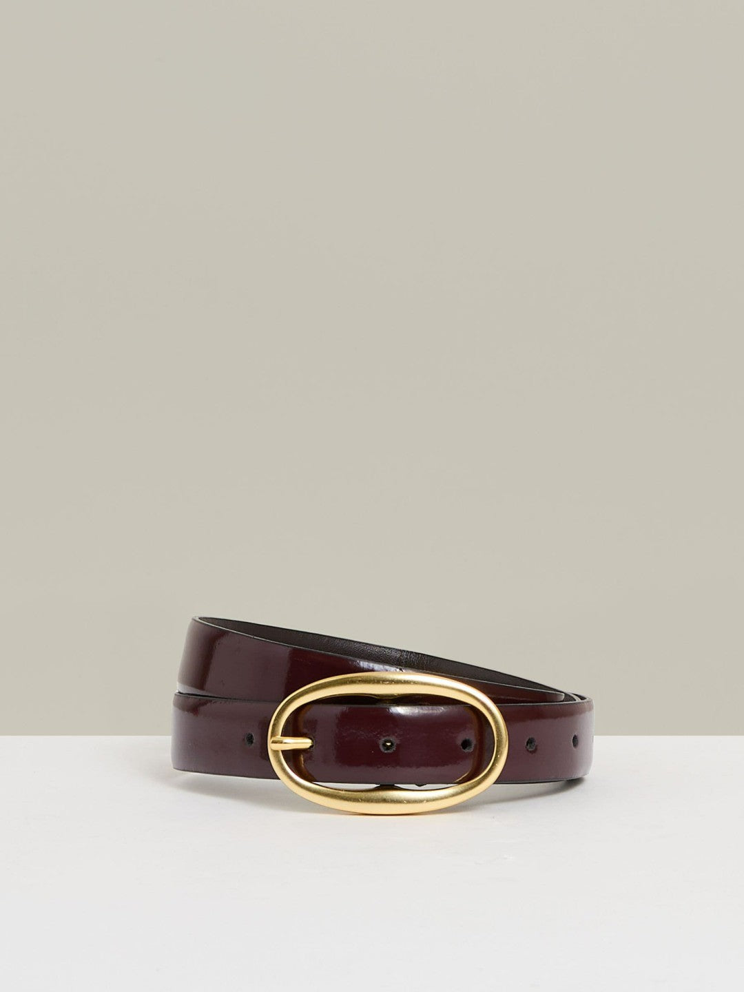 Reiss Best Seller - Patent Leather Oval Buckle Belt in Oxblood