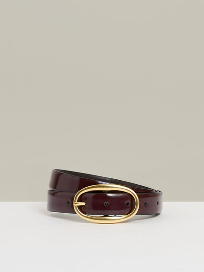 Reiss Best Seller - Patent Leather Oval Buckle Belt in Oxblood