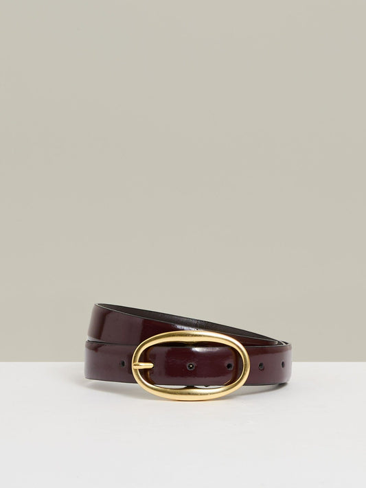Reiss Best Seller - Patent Leather Oval Buckle Belt in Oxblood