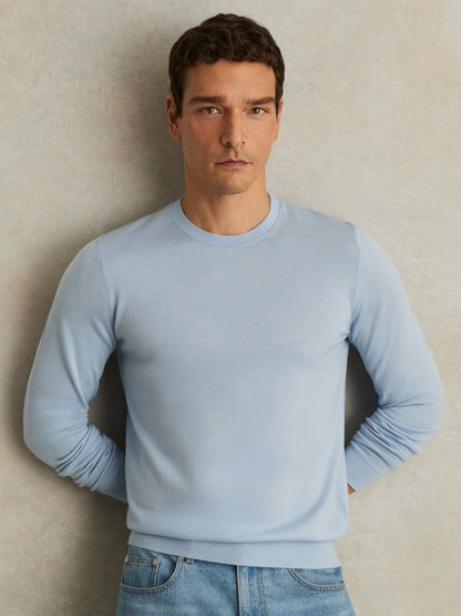 Reiss Offer - Merino Wool Crew Neck Jumper in Soft Blue