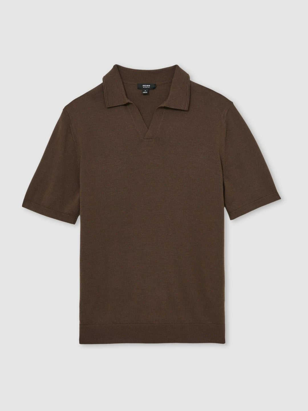 Reiss Sale - Merino Wool Open Collar Polo Shirt in Chocolate Brown