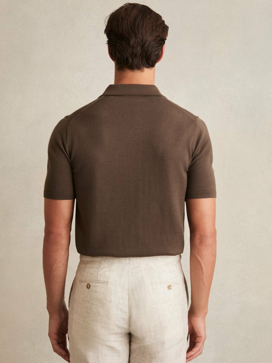 Reiss Sale - Merino Wool Open Collar Polo Shirt in Chocolate Brown