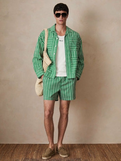 Reiss Affordable - | Ché Poplin Stripe Pocket Shirt in Bright Green/White