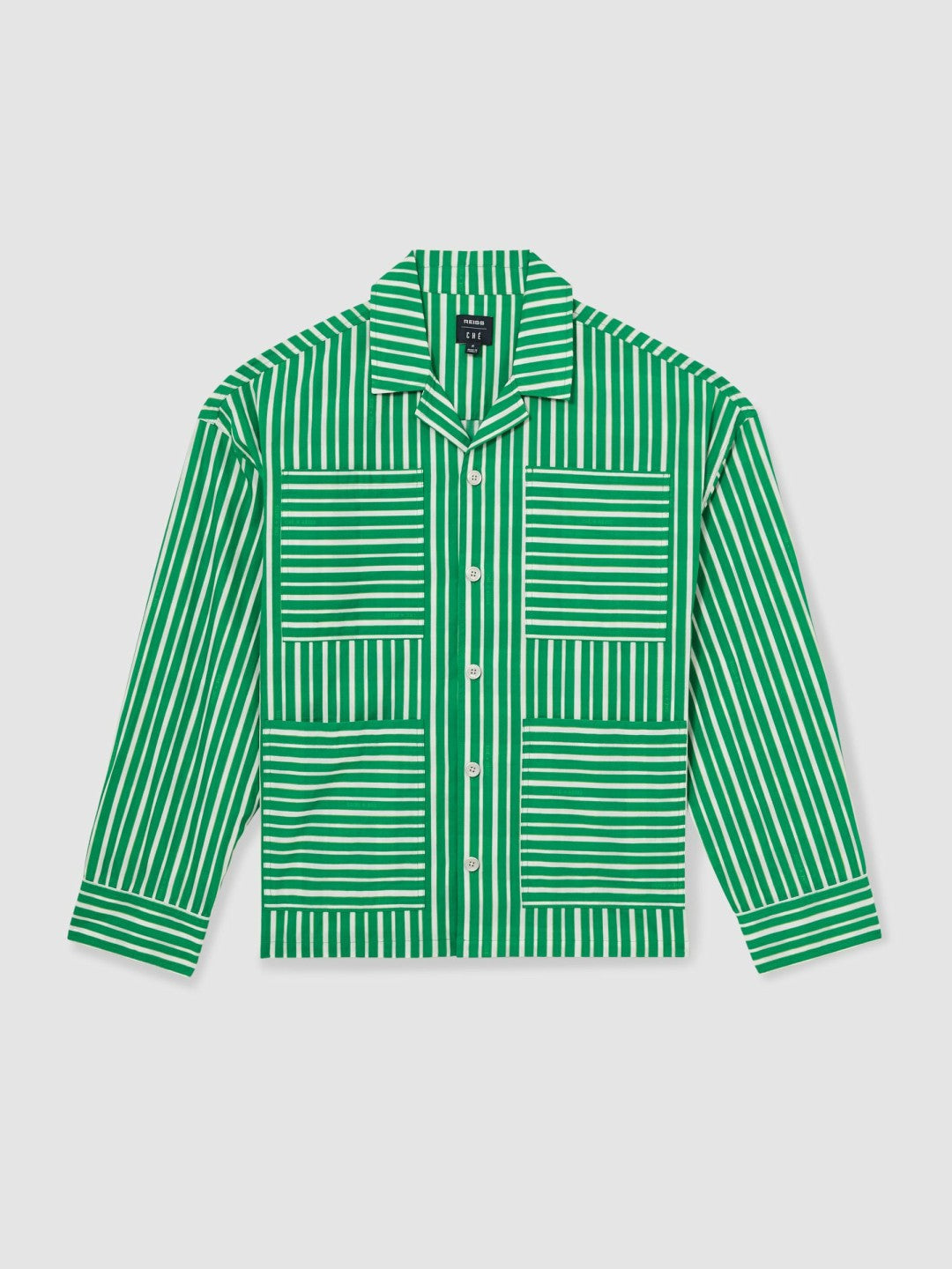 Reiss Affordable - | Ché Poplin Stripe Pocket Shirt in Bright Green/White