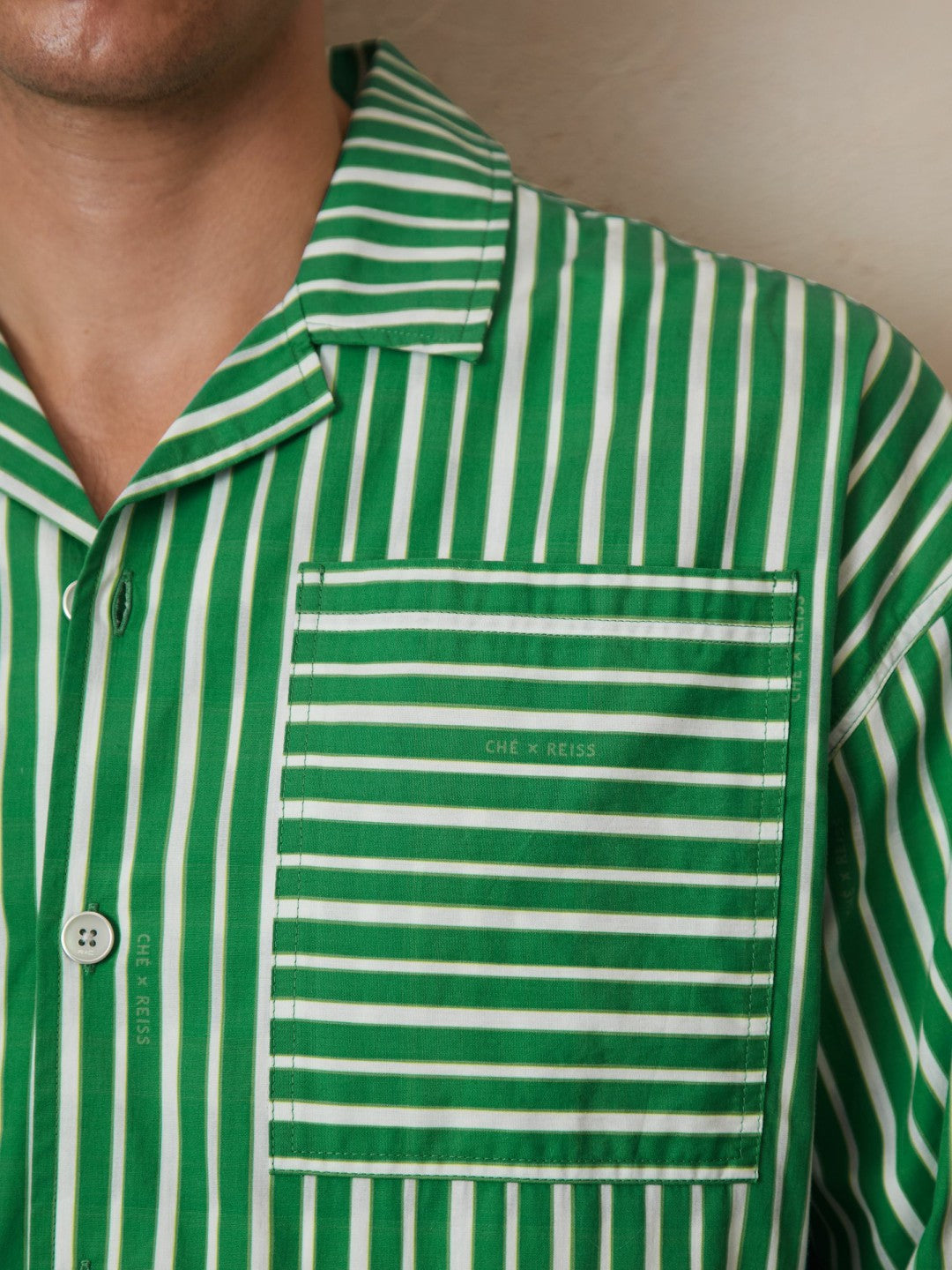 Reiss Affordable - | Ché Poplin Stripe Pocket Shirt in Bright Green/White