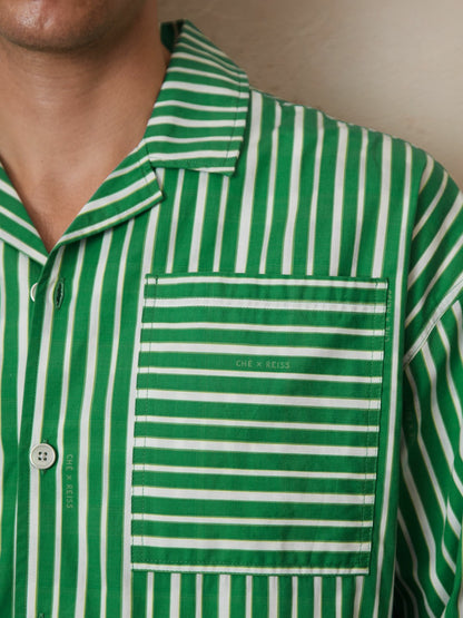 Reiss Affordable - | Ché Poplin Stripe Pocket Shirt in Bright Green/White