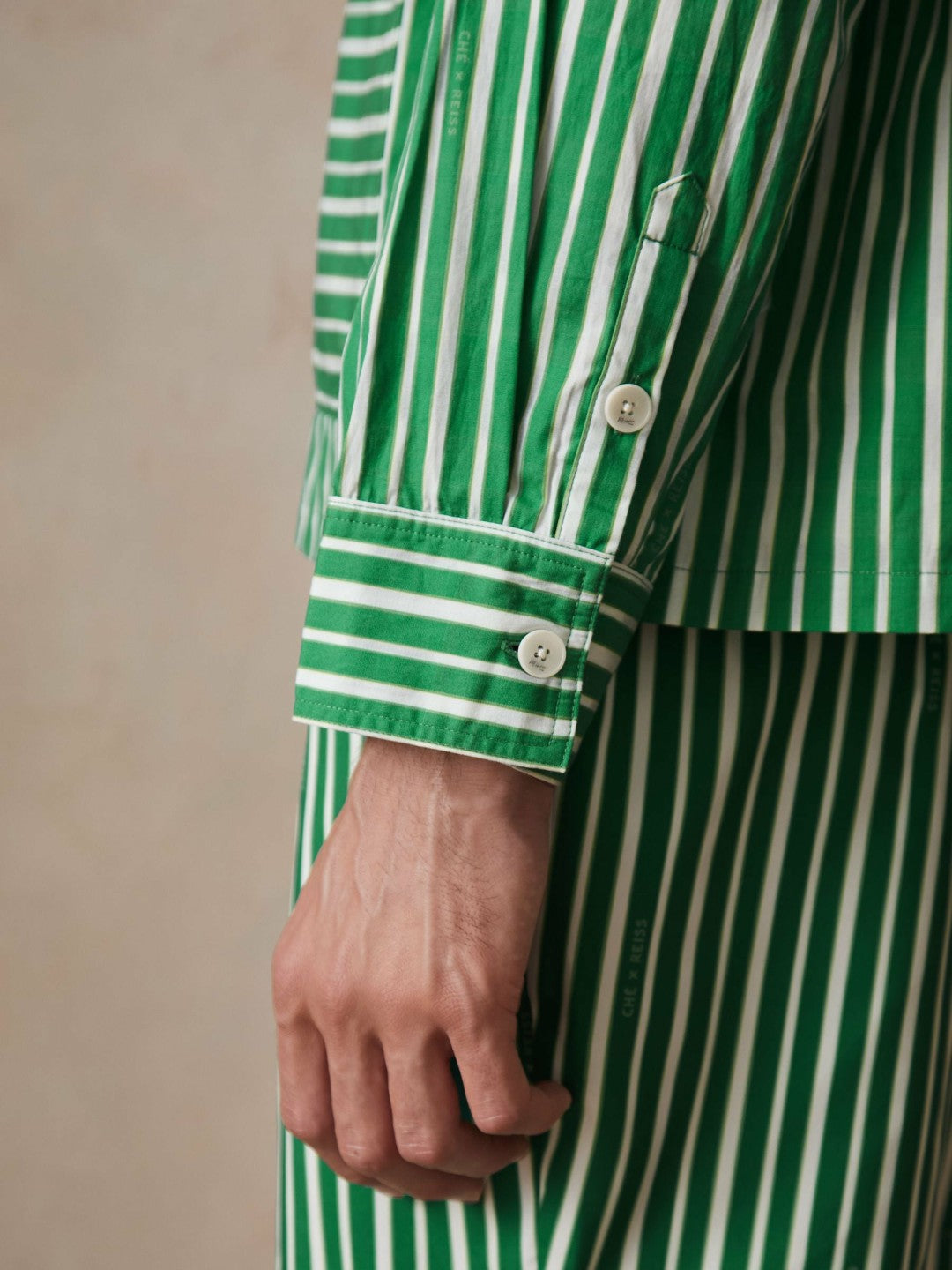 Reiss Affordable - | Ché Poplin Stripe Pocket Shirt in Bright Green/White