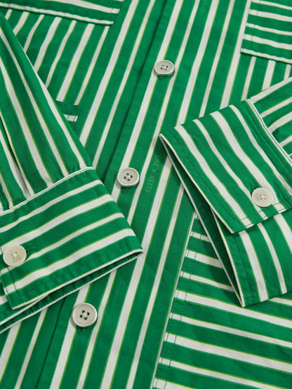 Reiss Affordable - | Ché Poplin Stripe Pocket Shirt in Bright Green/White