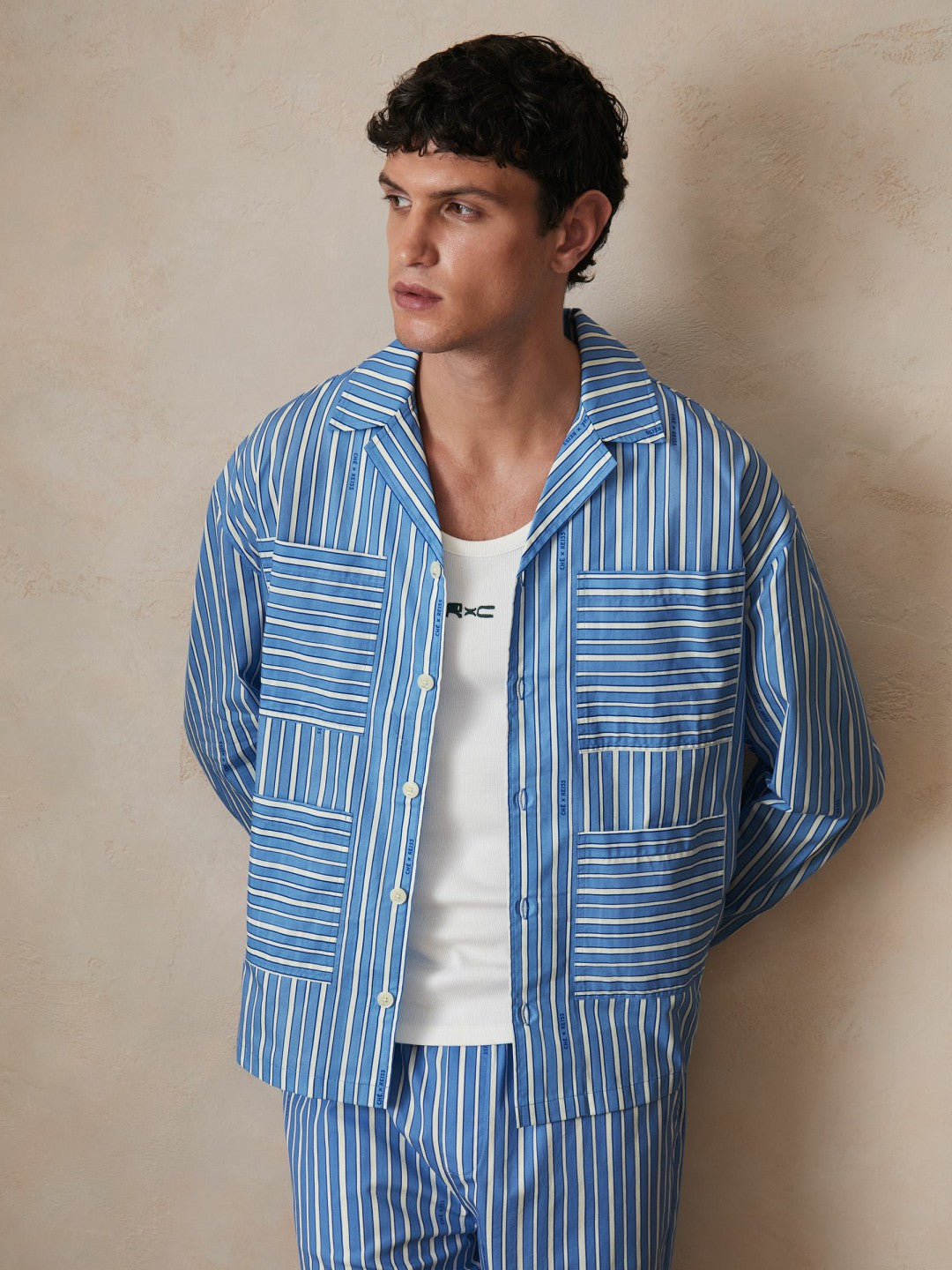 Reiss Affordable - | Ché Poplin Stripe Pocket Shirt in Bright Blue/White