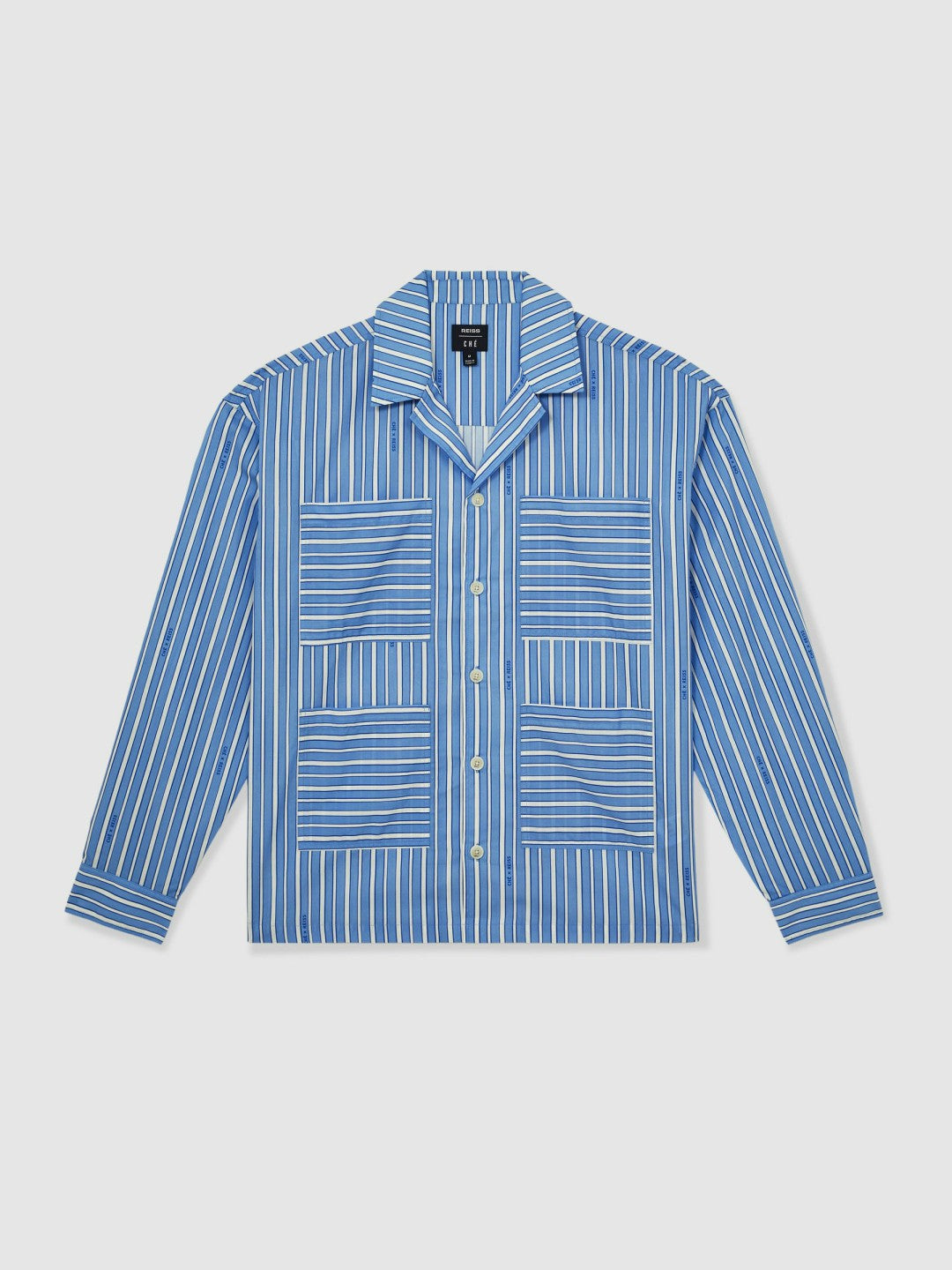 Reiss Affordable - | Ché Poplin Stripe Pocket Shirt in Bright Blue/White