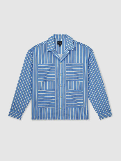 Reiss Affordable - | Ché Poplin Stripe Pocket Shirt in Bright Blue/White