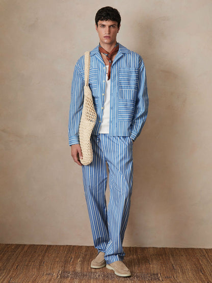 Reiss Affordable - | Ché Poplin Stripe Pocket Shirt in Bright Blue/White