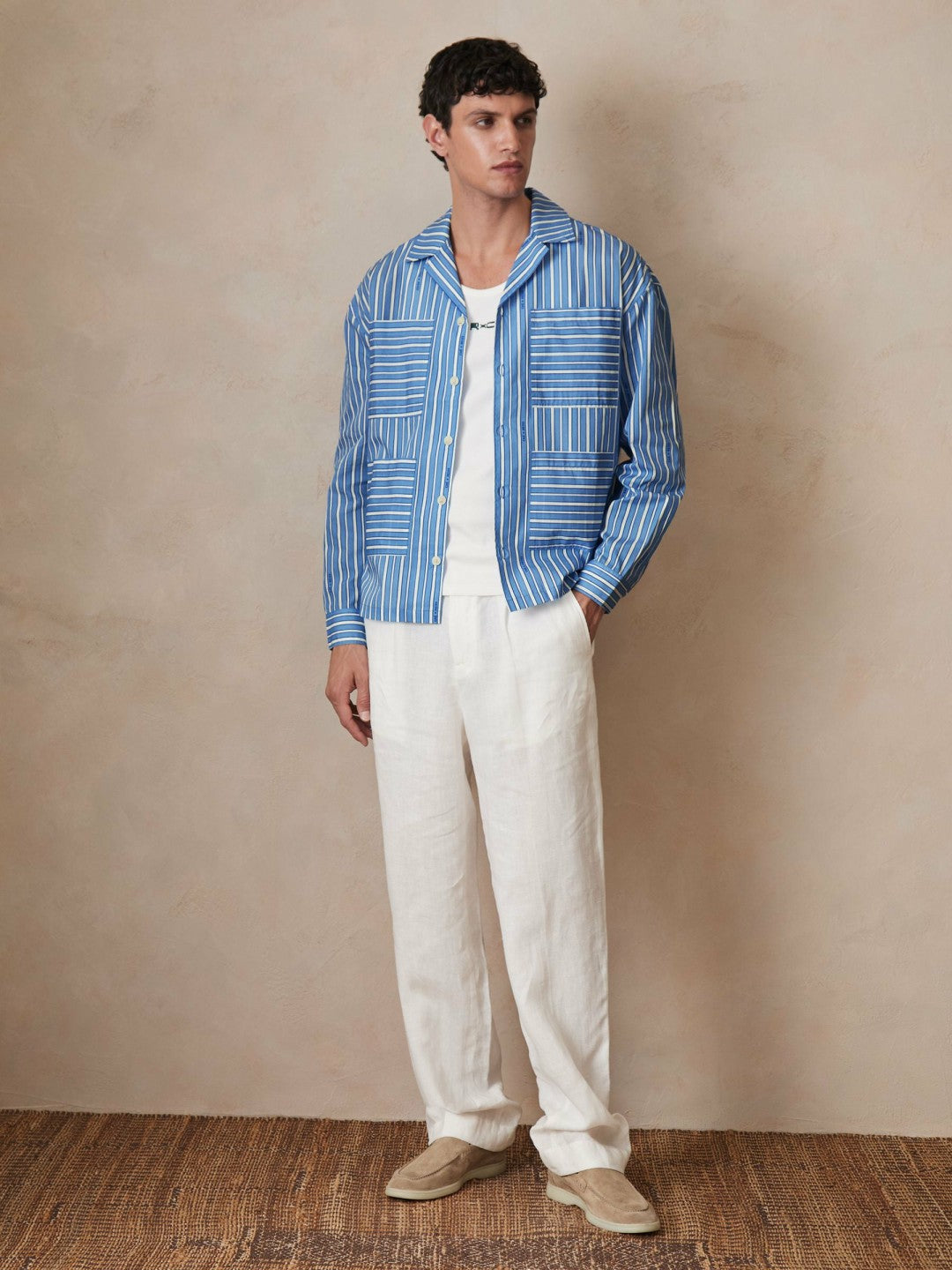 Reiss Affordable - | Ché Poplin Stripe Pocket Shirt in Bright Blue/White