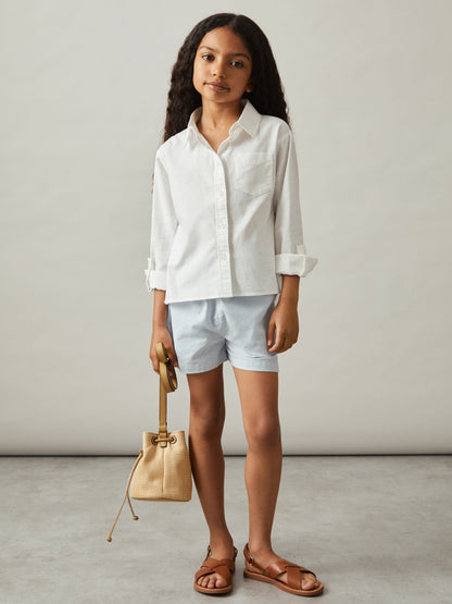 Reiss 4-9 yrs Linen Roll-Cuff Shirt in Ivory