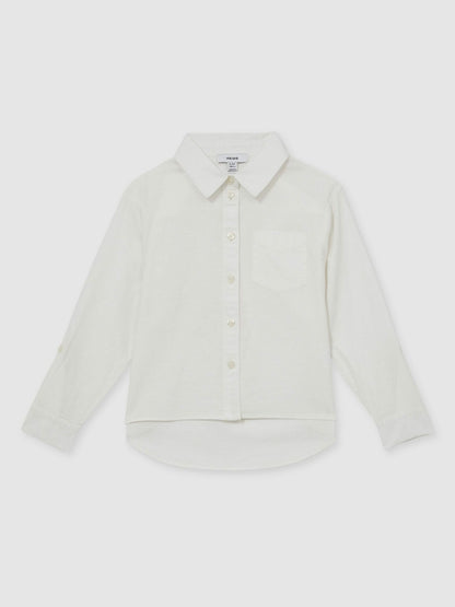 Reiss 4-9 yrs Linen Roll-Cuff Shirt in Ivory