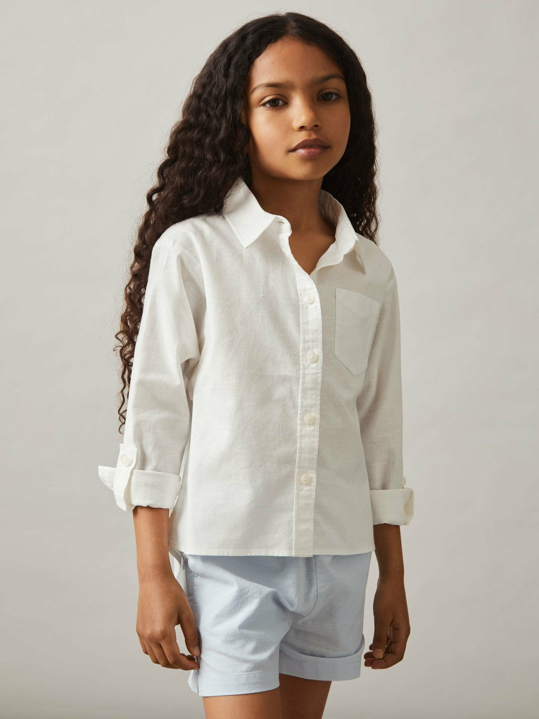 Reiss 4-9 yrs Linen Roll-Cuff Shirt in Ivory