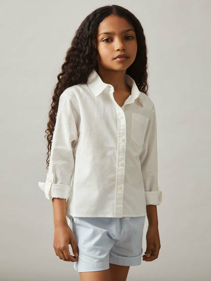 Reiss 4-9 yrs Linen Roll-Cuff Shirt in Ivory