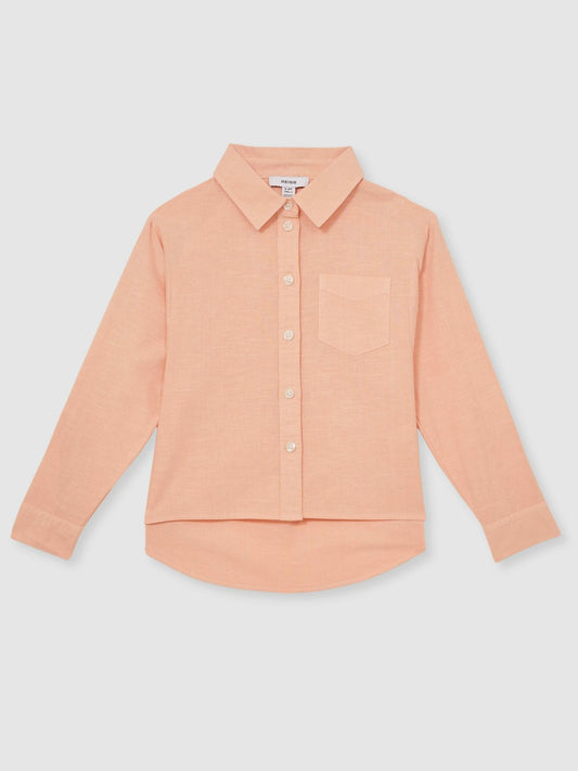 Reiss Popular Choice - 13-14 yrs Linen Roll-Cuff Shirt in Peach