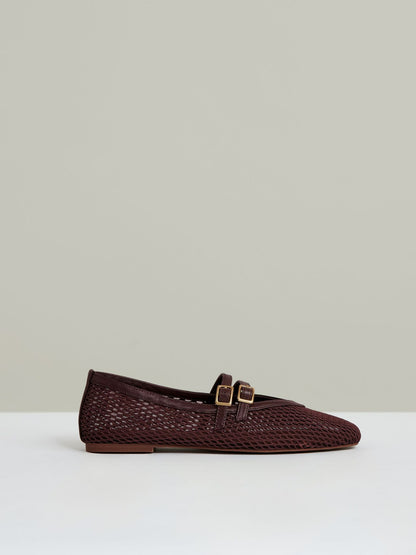 Reiss Popular Choice - Mesh Double-Strap Ballet Flats in Oxblood