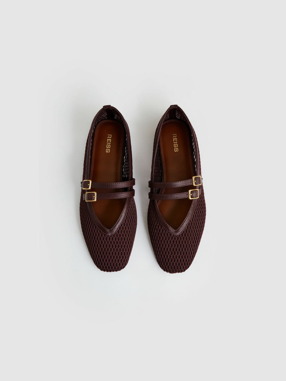 Reiss Popular Choice - Mesh Double-Strap Ballet Flats in Oxblood