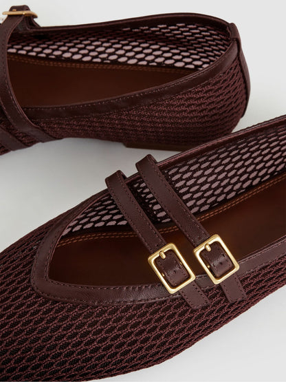 Reiss Popular Choice - Mesh Double-Strap Ballet Flats in Oxblood