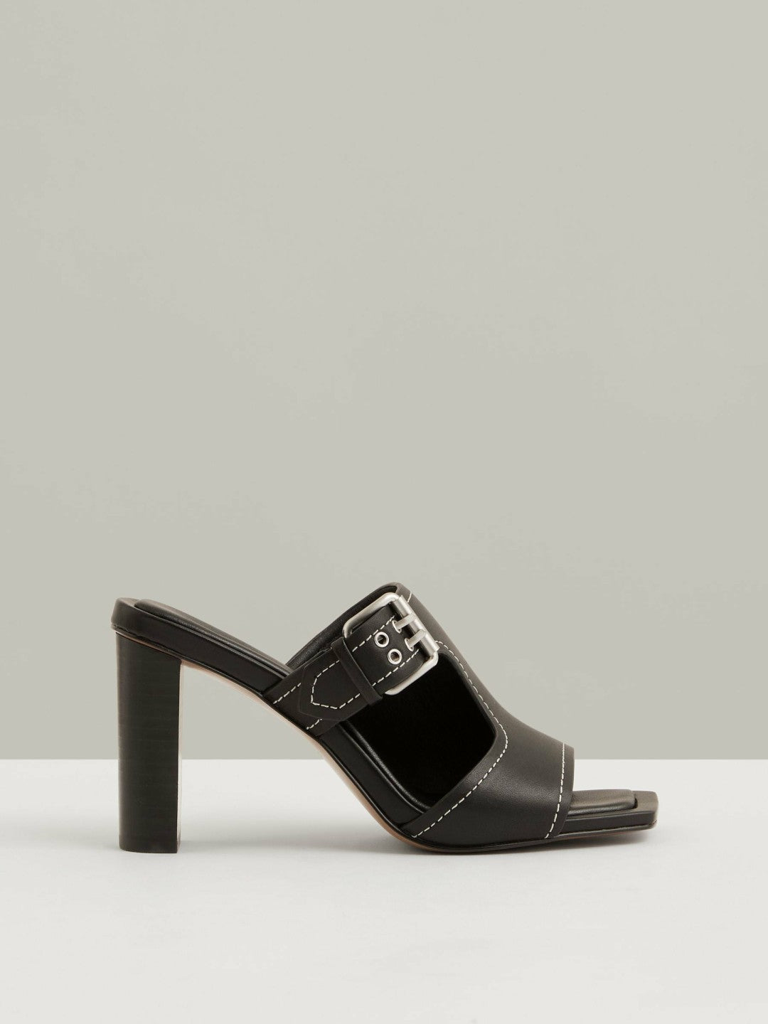 Reiss Deal - Leather Buckle Block-Heel Sandals in Black