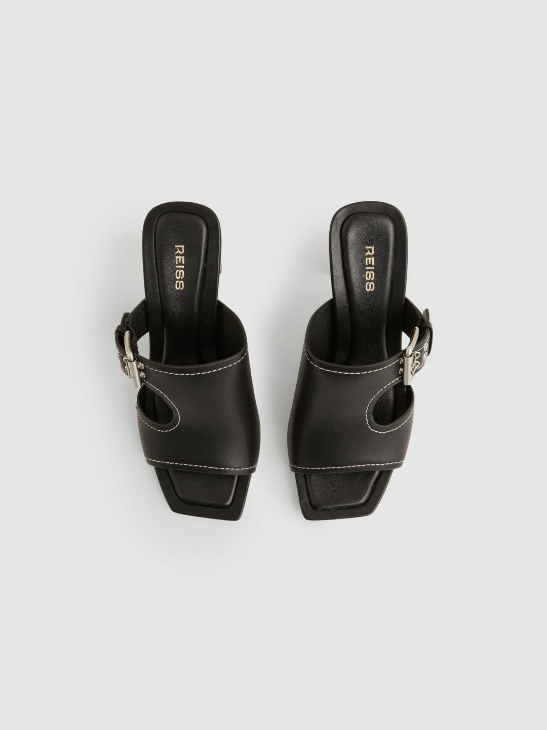 Reiss Deal - Leather Buckle Block-Heel Sandals in Black