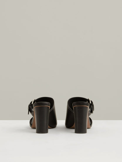 Reiss Deal - Leather Buckle Block-Heel Sandals in Black