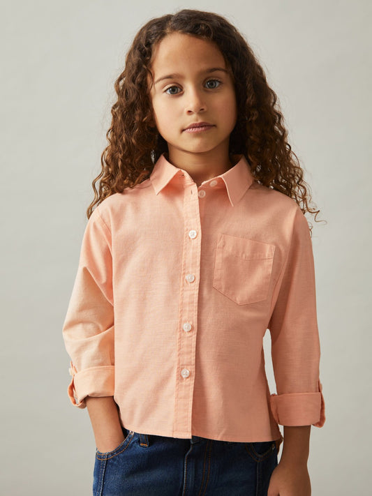 Reiss Popular Choice - 9-13 yrs Linen Roll-Cuff Shirt in Peach