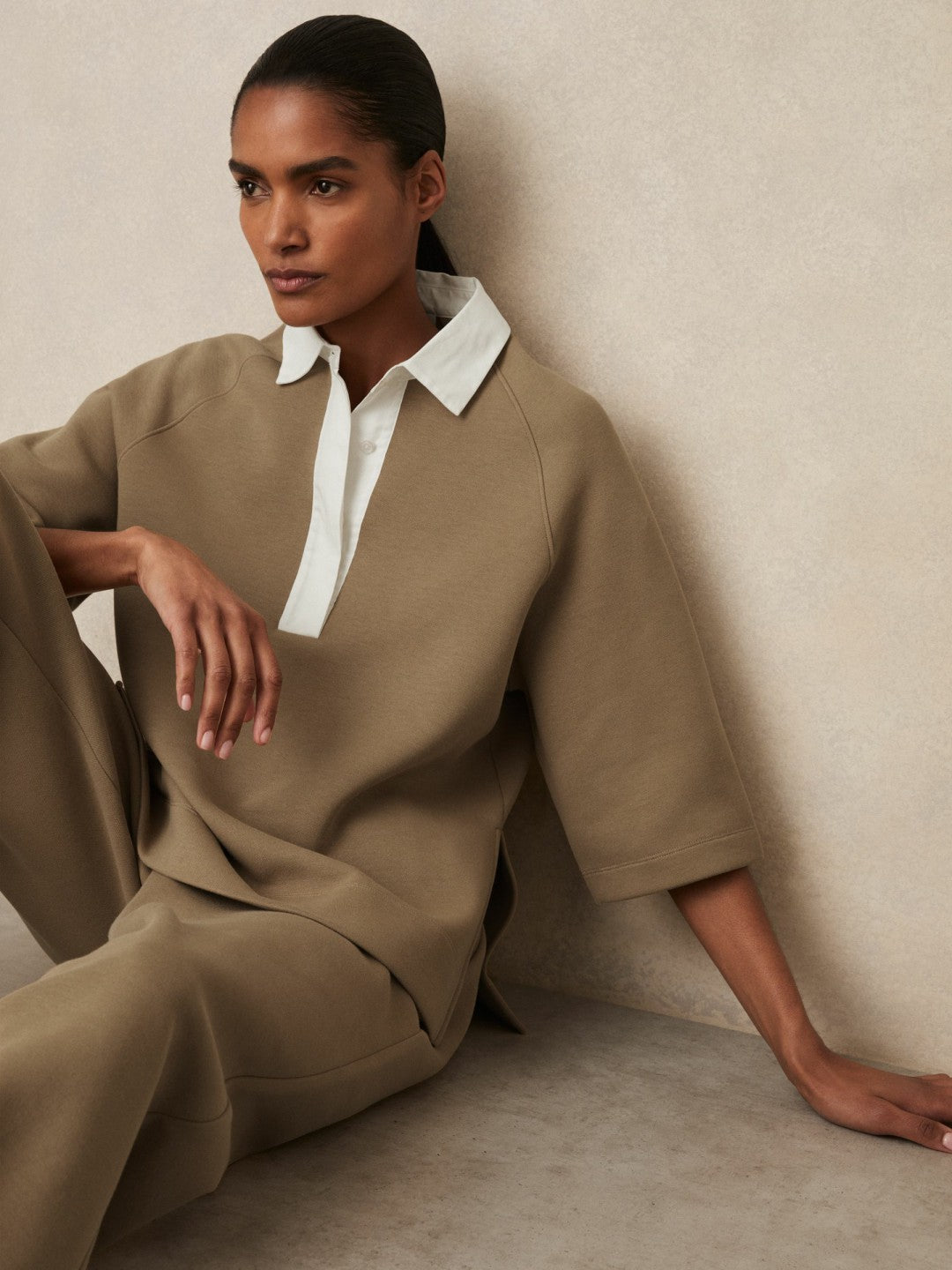 Reiss Value - Cotton-Blend Interlock Collar Sweatshirt in Camel