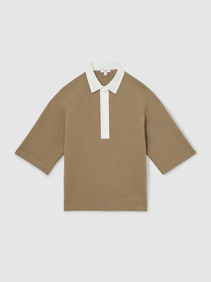 Reiss Value - Cotton-Blend Interlock Collar Sweatshirt in Camel