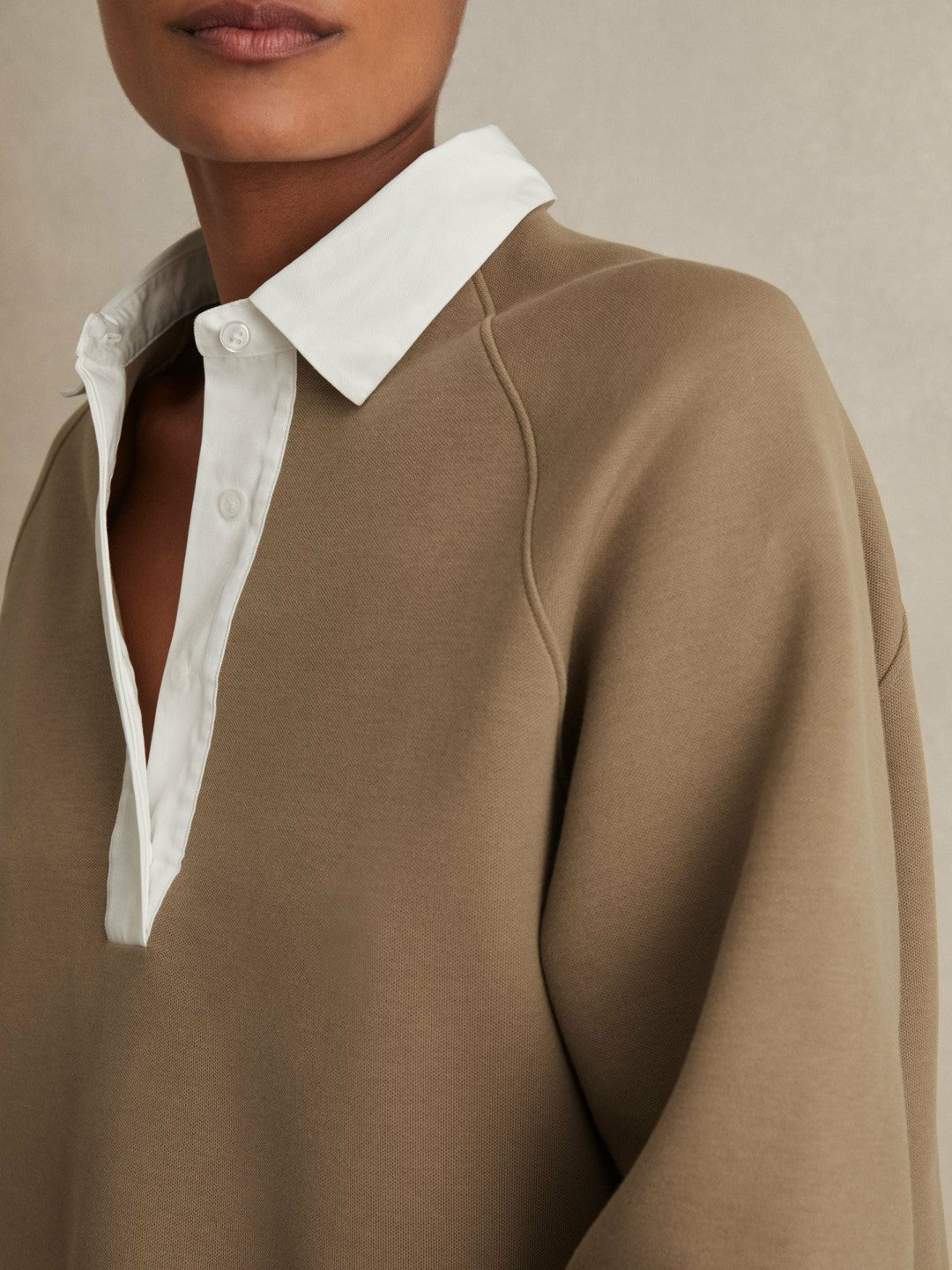 Reiss Value - Cotton-Blend Interlock Collar Sweatshirt in Camel