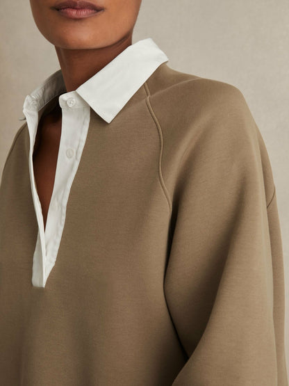 Reiss Value - Cotton-Blend Interlock Collar Sweatshirt in Camel