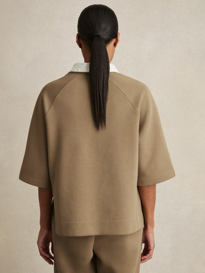 Reiss Value - Cotton-Blend Interlock Collar Sweatshirt in Camel