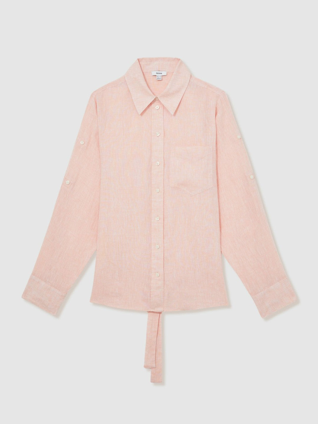 Reiss Deal - Linen Tie-Back Shirt in Pale Pink