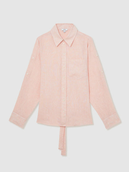 Reiss Deal - Linen Tie-Back Shirt in Pale Pink