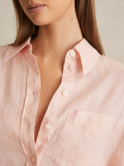 Reiss Deal - Linen Tie-Back Shirt in Pale Pink