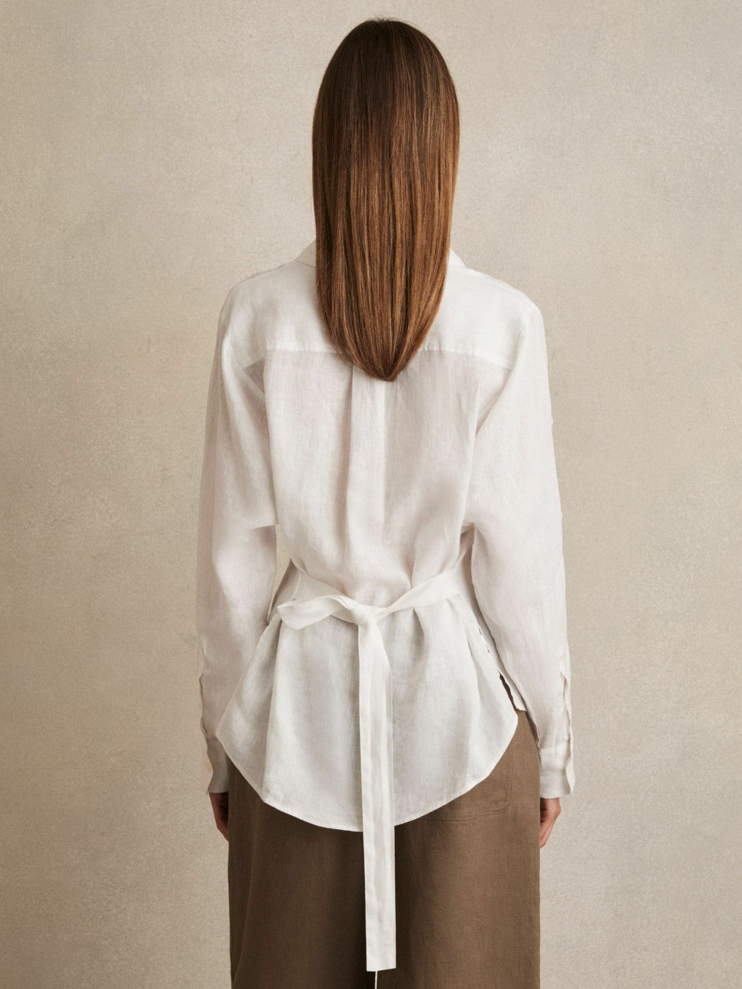 Reiss Best Seller - Linen Tie-Back Shirt in White