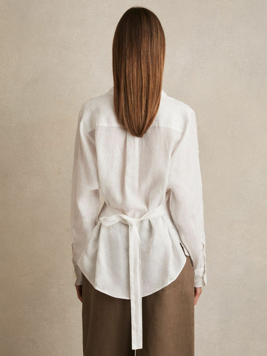 Reiss Best Seller - Linen Tie-Back Shirt in White