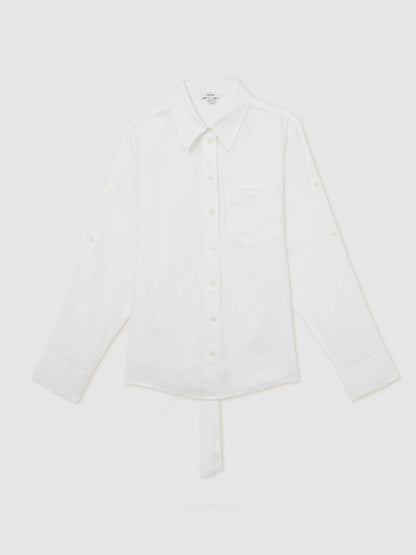 Reiss Best Seller - Linen Tie-Back Shirt in White