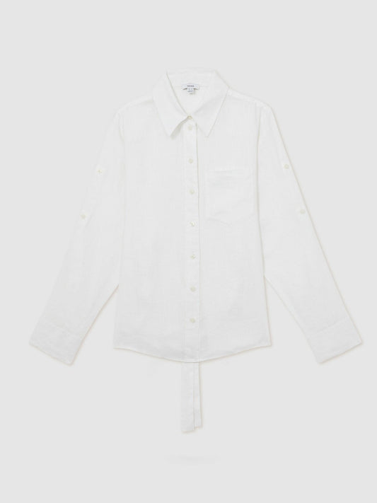 Reiss Linen Tie-Back Shirt in White