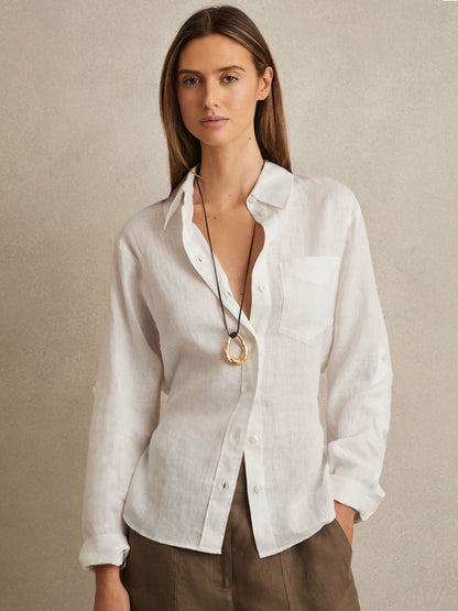 Reiss Best Seller - Linen Tie-Back Shirt in White
