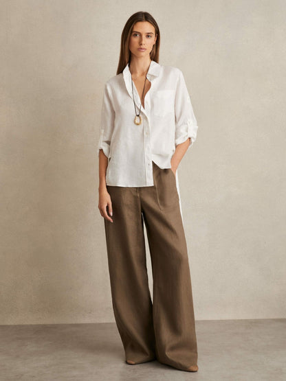 Reiss Best Seller - Linen Tie-Back Shirt in White