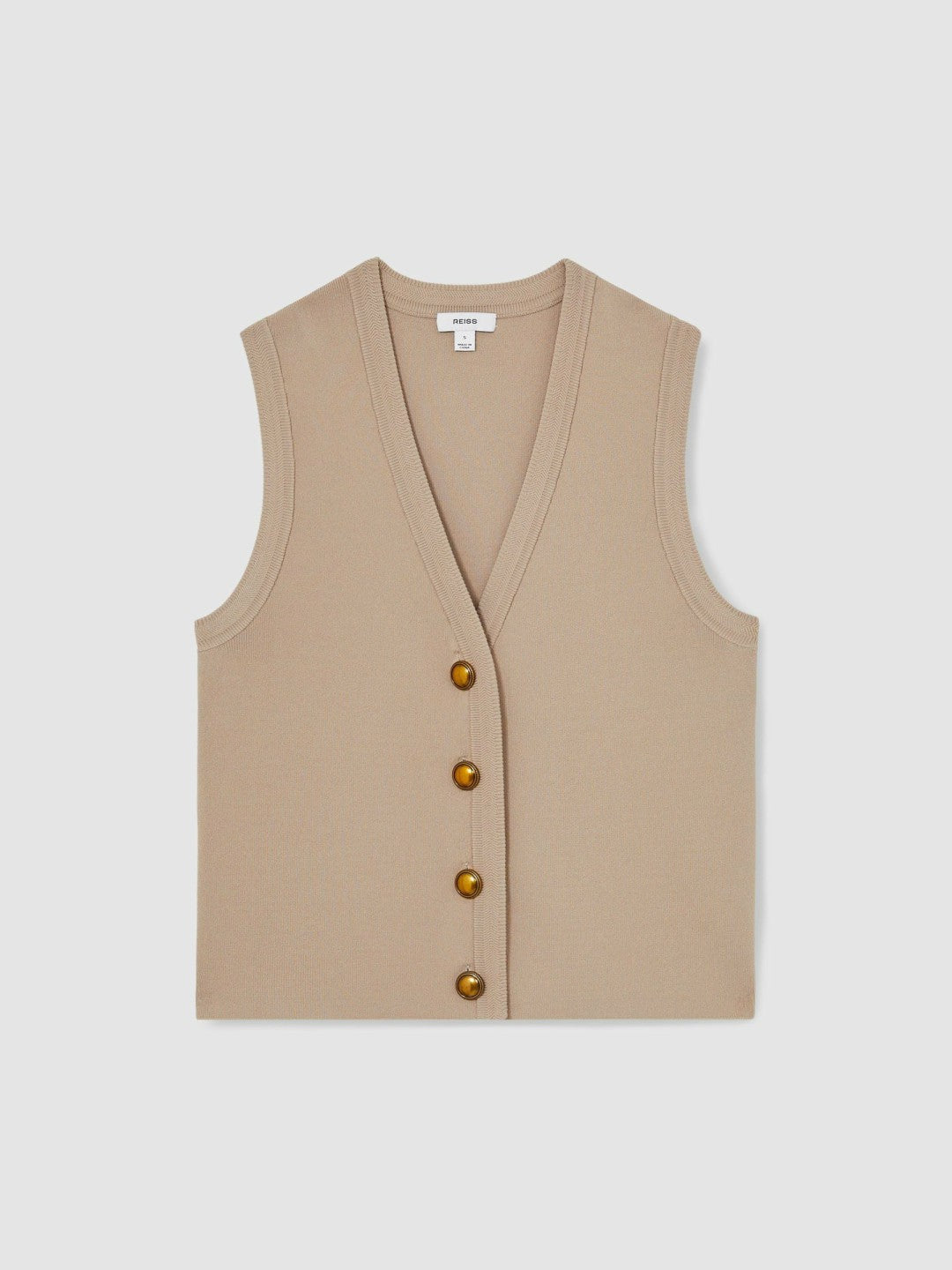 Reiss Knitted Button Through Vest in Neutral