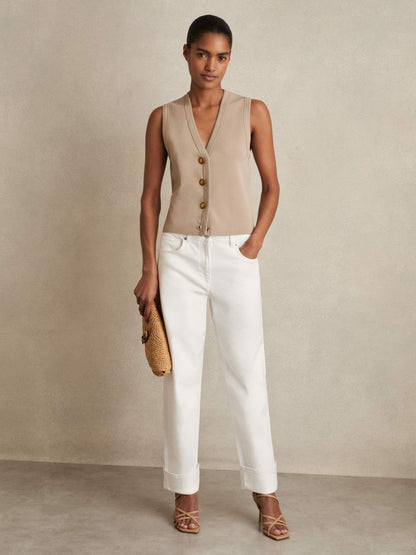 Reiss Knitted Button Through Vest in Neutral